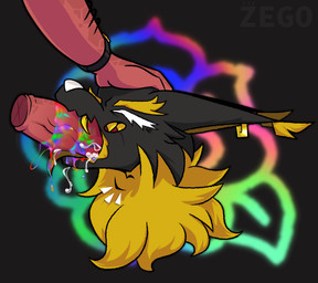 ambiguous_gender anthro bodily_fluids cheek_piercing colored_saliva cum cum_in_mouth cum_inside dewlap_(anatomy) ear_piercing genital_fluids genitals humanoid_genitalia humanoid_penis jowls male male/ambiguous neck_tuft oral oral_penetration penetration penis piercing saliva simple_background tongue tongue_out tuft unusual_bodily_fluids unusual_saliva white_nose fakezego anonymous_character mania_(corpseflowers) canid canine hybrid mammal monster headshot_portrait portrait