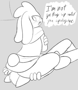 angry anthro anthro_on_anthro blush bulge butt butt_grab clothed clothing crossed_arms dialogue duo eye_contact facesitting floppy_ears hair hand_on_butt interspecies long_ears looking_at_another looking_back looking_down lying male male/male male_on_bottom male_on_top on_back on_bottom on_top open_mouth robe sitting sitting_on_another speech_bubble text mr_rottson henry_(mrrottson) kathy_(mrrottson) domestic_cat felid feline felis hare lagomorph leporid mammal english_text greyscale hi_res monochrome sketch