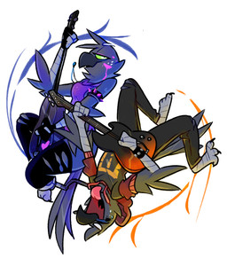 acoustic_guitar amputee anthro bass_guitar black_body black_feathers bottomless clothed clothing disability duo feathers female green_sclera guitar male musical_instrument plucked_string_instrument simple_background string_instrument white_background pixylbyte harley_(pixylbyte) knox_(pixylbyte) avian bird corvid corvus_(genus) crow oscine passerine brother_(lore) brother_and_sister_(lore) sibling_(lore) sister_(lore)