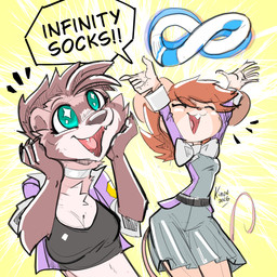 anthro breasts brown_arms brown_body brown_fur brown_hair brown_nose buckteeth cleavage clothed clothed_female clothing dialogue dress duo female female_anthro fur hair happy open_mouth open_smile orange_hair shirt smile tail tan_body tan_fur tank_top teeth text tongue topwear yelling kiaun derideal mix_(derideal) pixi_(derideal) domestic_ferret mammal mouse murid murine mustelid musteline rodent true_musteline weasel 1:1 2026 english_text hi_res