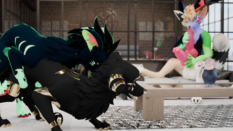 anthro being_watched black_body black_fur blue_body blue_fur brown_body brown_fur coffee_table doggystyle feral feral_on_feral feral_penetrated feral_penetrating feral_penetrating_feral from_behind_position fur furniture gold_(metal) green_body green_fur group looking_at_another male masturbation penetration rug sex table trio baito darius_(baito) kin_(baito) murder_mystery_(mystery_skulls) canid canine canis domestic_dog fennix mammal absurd_res blender_(artwork) digital_media_(artwork) hi_res