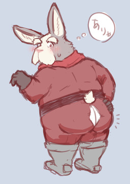 anthro big_butt blush butt clothing grey_body kemono male mature_male overweight overweight_male ripped_suit simple_background slightly_chubby solo standing tail torn_clothing one_oneyyy nintendo star_fox peppy_hare lagomorph leporid mammal rabbit 2026 absurd_res hi_res