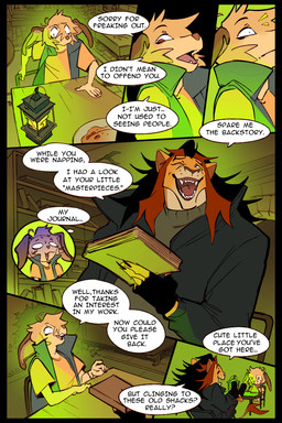 anthro big_ears black_mane bodily_fluids book chibi clothing detailed_background dialogue foot_on_table fur furniture gloves glowing glowing_object hair handwear jacket looking_away male mane multicolored_hair nervous nervous_sweat open_mouth short_hair sitting smile solo speech_bubble sweat table tail tail_tuft talking_to_another tan_body tan_fur text topwear tuft wide_eyed ksejl canid canine mammal 2:3 comic english_text hi_res