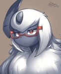 2017 absol absurd_res ambiguous_gender chest_tuft digital_media_(artwork) eyewear felid feral fluffy fur generation_3_pokemon glasses grey_body grey_face grey_fur hair hi_res kemono lute_(zinfyu) mammal nintendo open_top_glasses orange_eyes orange_eyewear orange_glasses pokemon pokemon_(species) red_eyes shaded signature simple_background small_nose solo tan_background third-party_edit tuft white_body white_fur white_hair zinfyu