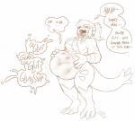 after_vore ahegao anthro anthrofied apology belly big_belly bodily_fluids bodily_noises breasts claws conjoined_speech_bubble curvy_figure dialogue different_sound_effects digestion drip_effect drooling duo extended_sound_effect featureless_breasts female female_pred glurk glush glut hair hand_on_belly long_hair looking_pleasured male muffled name_drop name_in_dialogue nude onomatopoeia open_mouth pokemorph ponytail rumbling_stomach saliva scales shortened_sound_effect sound_effect_variant sound_effects speech_bubble talking_to_another talking_to_prey text toe_claws tongue tongue_out voluptuous vore vowelless vowelless_sound_effect vowelless_vocalization wide_hips cownugget nintendo pokemon fan_character kaijin_(thatrandomlurkingguy) generation_2_pokemon pokemon_(species) scalie tyranitar 2016 english_text monochrome signature