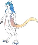 blue_body blue_claws blue_eyes blue_fur breasts claws digitigrade featureless_crotch female fur gradient_fur nude simple_background tail tan_body tan_fur white_body white_fur morpheuskibbe_(artist) morpheuskibbe samantha_(morpheuskibbe) sergal hi_res story story_in_description