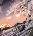 arch cloud destruction dutch_angle feathered_wings feathers female feral flood flying glowing glowing_horn gold_(metal) horn horseshoe mountain plant princess quadruped rock royalty sky solo splash sunset tail tower tree white_body white_feathers wings ponykillerx friendship_is_magic hasbro my_little_pony mythology princess_celestia_(mlp) equid equine mammal mythological_creature mythological_equine winged_unicorn animated digital_media_(artwork) loop