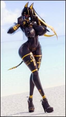 ankh anthro areola areola_slip beach big_breasts bikini black_bikini black_body black_clothing black_hair black_swimwear blue_sky breasts clothing colored_nails day ear_piercing ear_ring egyptian female footwear glistening glistening_body hair high_heels long_hair long_legs nails nipple_outline outside piercing platform_footwear platform_heels pupils ring_piercing sand sea shirt shoes side-tie_bikini sky slit_pupils solo stiletto_heels string_bikini swimwear tail thick_thighs tongue tongue_out topwear translucent translucent_clothing translucent_shirt translucent_topwear two-piece_swimsuit water wet wet_body wide_hips womb_tattoo yellow_eyes yellow_nails thenicedragon bom39_(modeler) egyptian_mythology middle_eastern_mythology mythology anubis anubis_(bom39) anubian_jackal canid canine canis deity jackal mammal 3d_(artwork) 9:16 digital_media_(artwork) hi_res watermark