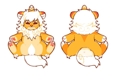 black_nose closed_smile featureless_crotch front_view fur hair horn male mane mouth_closed nude orange_body orange_fur orange_horn rear_view semi-anthro short_hair simple_background sitting smile solo spread_legs spreading tail unsigned white_background white_body white_fur white_hair white_mane white_tail asnnonaka full-length_portrait hi_res portrait