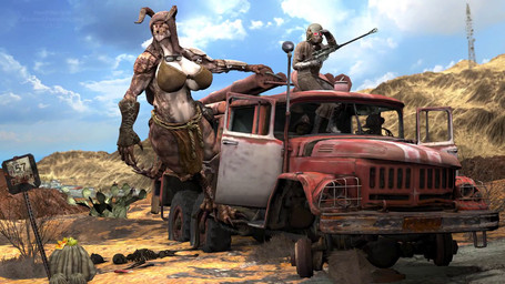 anthro big_breasts bone breasts cactus clothed clothing day digitigrade duo faceless_character faceless_human faceless_male female female_anthro fire_engine gun holding_gun holding_object holding_ranged_weapon holding_weapon hood human_skeleton larger_anthro larger_female male male_human ncr_ranger_(fallout) non-mammal_breasts outside plant ranged_weapon rifle size_difference skeleton smaller_human smaller_male sniper_rifle text truck vehicle walking weapon pompilus-sfm fallout microsoft the_courier_(fallout) deathclaw human mammal scalie 3d_(artwork) alternate_version_at_source colored digital_media_(artwork) english_text