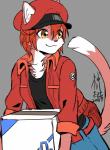 alternate_species amber_eyes anthro box clothed clothing container female fur furrification hair hat headgear headwear red_body red_fur red_hair smile solo akiya-kamikawa cells_at_work! ae3803_(cells_at_work!) red_blood_cell_(cells_at_work!) cell_(cells_at_work!) cell_(organism) domestic_cat felid feline felis mammal micro_organism_(organism) 2018 absurd_res hi_res signature