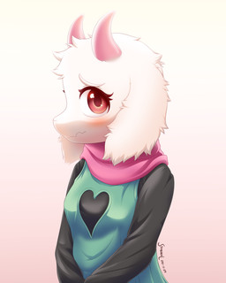 anthro blush clothed clothing crossgender eyelashes female fur gradient_background horn looking_at_viewer mtf_crossgender simple_background solo wavy_mouth white_body white_fur symbianl deltarune undertale_(series) ralsei bovid caprine darkner goat mammal 2021 4:5 absurd_res digital_media_(artwork) hi_res
