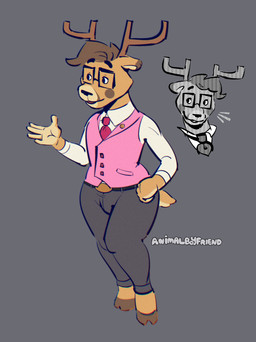 anthro clothing collared_shirt dress_shirt eyewear femboy glasses male necktie shirt solo thick_thighs topwear vest wearing_glasses wide_hips animalboyfriend deer mammal 2025 absurd_res hi_res