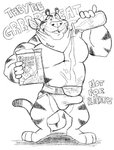 anthro box cereal clothing container erection food jockstrap kerchief male mascot milk muscular muscular_anthro muscular_male open_mouth packaging shadow smile solo stripes teeth_showing text tongue_showing underwear whiskers gabshiba frosted_flakes kellogg's shampoo_challenge tony_the_tiger felid mammal pantherine tiger character_name english_text hi_res meme monochrome