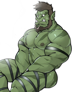 bdsm beard biceps big_muscles black_hair bodily_fluids bondage bound deltoids facial_hair green_body green_nipples green_skin hair humanoid_pointy_ears male muscular muscular_humanoid muscular_male nipples not_furry nude pecs pointy_ears quads simple_background sitting solo sweat sweatdrop triceps tusks white_background maldu humanoid orc 2020 hi_res