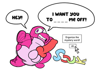 anthro balls breaking_the_fourth_wall cursor dialogue erection genitals male mouse_cursor open_mouth penis pink_body pointer purple_body purple_eyes simple_background slightly_chubby solo speech_bubble talking_to_viewer text white_background grolarbearsins gameoverse glitch_productions gobbles_(gameoverse) dinosaur prehistoric_species reptile scalie 2026 english_text hi_res