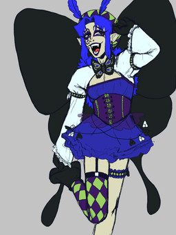 5_fingers alternate_universe alternative_fashion antennae_(anatomy) armband bangs black_wings blue_body blue_fur blue_hair boots cleavage_cutout clothed clothing corset crossdressing crossdressing_male cutout drag_(fashion) drag_queen dress droopy_eyes ear_piercing ear_ring eyelashes facial_markings fangs femboy fingers footwear front_view fully_clothed fur gloves goth gothic_lolita gyaru hair handwear hat head_markings headgear headwear humanoid_pointy_ears j-fashion legband legwear lingerie lolita_(fashion) magical_girl_outfit makeup male markings membrane_(anatomy) membranous_wings not_furry open_mouth piercing pointy_ears pose ring_piercing rock_gyaru sharp_teeth shoes skinny slim smile solo spread_wings teeth thigh_highs thighband topwear tragus wings dreamscreep splintered_(series) morpheus_(splintered) animal_humanoid arthropod arthropod_humanoid fairy humanoid insect insect_humanoid lepidopteran lepidopteran_humanoid moth moth_humanoid 3:4 absurd_res cool_colors digital_media_(artwork) hi_res procreate_(artwork)