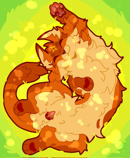 4_toes animal_genitalia animal_penis arm_tuft balls belly_tuft casual_erection casual_exposure chest_tuft content_smile countershading digitigrade elbow_tuft erection eyes_closed feet feline_genitalia feline_penis feral fluffy fur genitals grass light lying male male_feral markings on_back orange_body orange_fur pawpads paws penile_spines penis pink_pawpads plant sheath solo star_(marking) stretching sunlight toes tuft yellow_body yellow_countershading troubledauth warriors_(book_series) firestar_(warriors) domestic_cat felid feline felis mammal digital_media_(artwork) hi_res