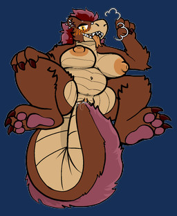 anthro belly big_breasts blush breasts ear_piercing facial_piercing female forked_tongue genitals lying masturbation nipples non-mammal_nipples nose_piercing on_back pawpads paws penetration piercing slightly_chubby solo tail tail_fetish tail_in_vagina tail_insertion tail_masturbation tail_play teeth tongue tongue_out vaginal vaginal_penetration vulva trout_(artist) mythology bear dragon hybrid mammal mythological_creature mythological_scalie scalie alpha_channel hi_res