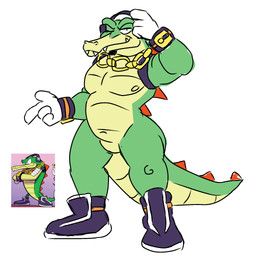 anthro clothing electronics footwear footwear_only green_body headphones male mostly_nude nipples one_eye_closed shoes shoes_only simple_background solo tail white_background apolonoise sega sonic_the_hedgehog_(series) vector_the_crocodile crocodilian reptile scalie hi_res