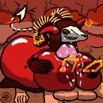 anthro balls big_balls big_breasts big_butt big_penis bodily_fluids bone breast_play breasts breath butt butt_jiggle cow_ears duo ear_piercing female fist genital_fluids genitals hooves horn huge_balls huge_breasts huge_penis jiggling licking male male/female nipple_piercing nipples oral penile penis penis_lick piercing precum red_body red_skin sex skull skull_head tail tail_motion tail_slap tailwag titfuck tongue mariterh demon human mammal 1:1 animated short_playtime signature