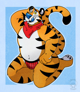 anthro bandana_around_neck belly bulge clothed clothing jockstrap jockstrap_only kellogs kerchief male male/male mascot neckerchief neckwear pose solo tongue tongue_out topless underwear underwear_only ghoulish_goods frosted_flakes kellogg's tony_the_tiger felid mammal pantherine tiger hi_res pinup