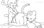 anthro duo female genitals male male/female penis usury40 nintendo pokemon generation_2_pokemon generation_5_pokemon mienfoo pichu pokemon_(species) hi_res monochrome