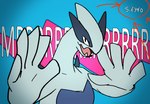 ambiguous_gender blue_background blue_body fangs feral humor looking_at_viewer open_mouth simple_background solo teeth white_body blitzdrachin conditional_dnp mr_beast_(meme) nintendo pokemon generation_2_pokemon legendary_pokemon lugia pokemon_(species) 2023 artist_name hi_res meme