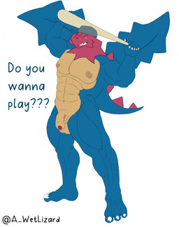 3_toes abs anthro areola balls barbell_piercing baseball_bat bat_(object) biceps biped blue_body blue_wings calf_muscles claws clenched_teeth closed_smile clothing countershading dialogue feet flaccid foreskin genitals glans grey_clothing grey_hat grey_headwear grin hat hat_only headgear headgear_only headwear headwear_only holding_baseball_bat holding_object_above_head humanoid_feet humanoid_genitalia humanoid_penis looking_down male mostly_nude mostly_nude_anthro mostly_nude_male mouth_closed muscular muscular_anthro muscular_male muscular_thighs navel nipple_barbell nipple_piercing nipples non-mammal_balls non-mammal_nipples orange_eyes partially_retracted_foreskin pecs penis piercing plantigrade red_face red_glans simple_background smile smug solo standing tail tan_areola tan_balls tan_body tan_countershading tan_nipples tan_penis teeth text toe_claws toes toothy_grin vein veiny_penis white_background white_toe_claws wings a_wetlizard mythology nintendo pokemon dragon druddigon generation_5_pokemon mythological_creature mythological_scalie pokemon_(species) scalie 2025 artist_name english_text hi_res