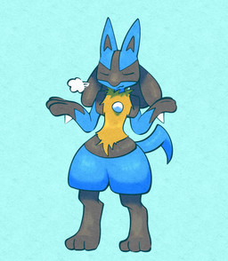 3_fingers 3_toes air_puff ambiguous_gender anthro black_inner_ear black_legs blue_background blue_body blue_ears blue_fur blue_tail blue_thighs chest_spike digitigrade eyes_closed facial_markings fangs feet fingers front_view fur gesture gloves_(marking) hand_spike head_markings markings mask_(marking) mouth_closed pointed_tail pointy_ears shrug sigh sighing simple_background snout solo spikes spikes_(anatomy) standing tail tan_body tan_fur teeth toes white_sclera momensarada nintendo pokemon generation_4_pokemon lucario pokemon_(species) 2023 absurd_res full-length_portrait hi_res portrait