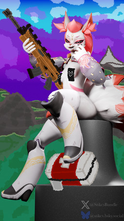band-aid bandage clothing cloud female fur gun hair happy jewelry looking_at_viewer lothing multi_tail nails outside pasties ranged_weapon red_hair smile solo tail weapon white_body white_fur stikcs epic_games fortnite kimiko_five-tails 3d_(artwork) 4k 9:16 absurd_res digital_media_(artwork) hi_res huge_filesize mixed_media watermark