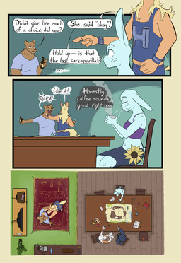 anthro argument beverage breasts brown_body clothed clothing coffee detailed_background dice ear_piercing electronics female fight flower fur gaming_console group hair industrial_piercing inner_monologue jared_(halcyon) lamp lewis_(halcyon) male map open_mouth overweight overweight_male paint piercing plant plushie root_beer rug sarsaparilla scar simple_background soda sunflower sunflower_(halcyon) tail television text thinking walker_(halcyon) lost_andsafe halcyon_(series) bores_(halcyon) bear domestic_cat equid equine felid feline felis horse lagomorph leporid mammal murid murine rabbit rat rodent 2025 absurd_res comic digital_media_(artwork) english_text hi_res