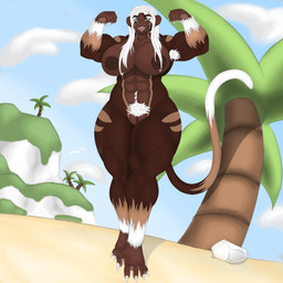 abs anthro arm_scar armpit_hair beach biceps big_breasts big_muscles body_hair breasts brown_body brown_fur claws colored_nails dark_body dark_nipples dark_skin deltoids ear_piercing facial_scar feet female flexing fur genitals green_eyes hair happy_trail huge_breasts huge_muscles huge_thighs long_hair long_tail mountain multicolored_body multicolored_fur muscular muscular_anthro muscular_arms muscular_female muscular_thighs nails nude outside palm_tree pecs pecs_with_breasts piercing plant prehensile_feet prehensile_tail pubes ring_piercing rock sand scar sharp_teeth sky solo tail tan_body tan_fur teeth thick_thighs toes tree two_tone_feet two_tone_hands vulva white_body white_fur white_hair white_nails ysirieanart ysira_(ysirieanart) haplorhine mammal monkey primate 1:1 absurd_res hi_res