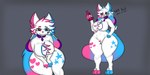 anthro big_breasts breasts chest_tuft curvy_figure featureless_breasts featureless_crotch female fur solo standing thick_thighs tuft white_body white_fur wide_hips xionthedog the_kittydog_story crystal_sprinkles canid canine canis domestic_cat domestic_dog felid feline felis hybrid mammal 2:1 absurd_res hi_res nonbinary_(lore)