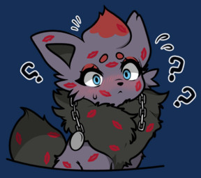 black_body black_fur blue_eyes blush blush_lines broken_chain confusion feral fluffy fluffy_tail fur grey_body grey_fur kiss_mark looking_at_viewer male neck_tuft question_mark questionable_consent simple_background solo tail transparent_background tuft wide_eyed momobutt nintendo pokemon zach_(yzzie) generation_5_pokemon pokemon_(species) zorua alpha_channel