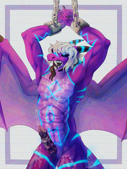 abs ahegao animal_genitalia anthro athletic athletic_anthro athletic_male blue_eyes blue_markings bodily_fluids bound chain chained countershading cum cum_all_over cum_on_body genital_fluids genitals hair horn looking_pleasured male markings muscular orgasm orgasm_face pecs purple_body restrained solo tail white_hair wings eerrratt mythology grydir_dacanoor_(griffonki) dragon mythological_creature mythological_scalie scalie 3:4 hi_res
