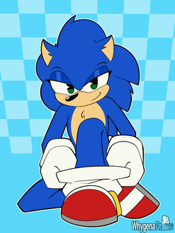 anthro armwear biped black_nose blue_body blue_fur blue_tail clothing elbow_gloves eyebrows femboy footwear fur gloves green_eyes handwear high-angle_view long_socks looking_at_viewer low-angle_view male multicolored_body multicolored_fur pose rear_view shoes solo tail tan_body tan_fur whygena sega sonic_the_hedgehog_(series) sonic_the_hedgehog eulipotyphlan hedgehog mammal 2025 3:4 animated