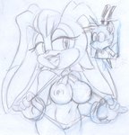 age_difference anthro big_breasts breasts clothing duo female flashing lipstick makeup male male/female mature_female older_female one-piece_swimsuit sling_bikini smile swimwear younger_male ninoeros sega sonic_the_hedgehog_(series) miles_prower vanilla_the_rabbit canid canine fox lagomorph leporid mammal rabbit 2023 hi_res sketch traditional_media_(artwork)