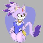 anthro big_breasts blush breasts cleavage clothed clothing female solo swimwear tail solratic sega sonic_the_hedgehog_(series) blaze_the_cat domestic_cat felid feline felis mammal hi_res