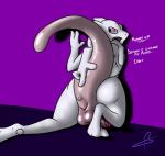 anthro anus backsack balls barefoot biped butt dialogue erection feet genitals looking_back male nude open_mouth penis presenting presenting_hindquarters solo text kotetsu_rexen nintendo pokemon felid generation_1_pokemon legendary_pokemon mammal mewtwo pokemon_(species) english_text hi_res