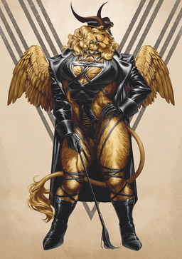 abs anthro big_breasts biped boots breasts camel_toe clothed clothing curvy_figure female female_anthro footwear front_view fur gloves hair handwear hat headgear headwear horn hourglass_figure jacket leather leather_boots leather_clothing leather_daddy leather_footwear leather_gloves leather_handwear leather_hat leather_headgear leather_headwear leather_jacket leather_lingerie leather_topwear lingerie mane mane_hair muscular muscular_anthro muscular_female shoes small_head solo standing tail thick_thighs topwear whip wide_hips wings yellow_body yellow_fur wushutai27302 delicious_in_dungeon winged_lion_(delicious_in_dungeon) felid lion mammal pantherine colored detailed full-length_portrait hi_res portrait