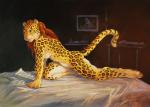 2015 anthro bed bed_sheet bedding biped breasts detailed_background felid female fur furniture hair happy head_turn inside kneeling leaning leaning_forward leopard long_hair looking_away mammal markings multicolored_body multicolored_fur nude oil_painting_(artwork) on_one_knee painting_(artwork) pantherine pawpads pinup pose raised_tail realistic red_hair scale_(artist) side_view smile solo spots spotted_body spotted_fur tail tasteful_nudity traditional_media_(artwork)