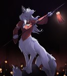 asian_clothing black_ears chinese chinese_clothing clothing east_asian_clothing eyes_closed fluffy fur hair inner_ear_fluff lamp lantern night red_lantern_(object) solo tuft white_body white_fur white_hair rodomcompot tzadik canid canid_taur canine canine_taur fox fox_taur mammal mammal_taur platinum_fox red_fox taur true_fox absurd_res hi_res