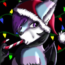 anthro bat_wings candy candy_cane candy_cane_in_mouth christmas_clothing christmas_decorations christmas_headwear christmas_lights clothing dessert female food hair hat headgear headwear holidays membrane_(anatomy) membranous_wings purple_eyes purple_hair santa_hat solo string_lights wings nukafoxy3 christmas nuka_(nukafoxy3) canid canine fox hybrid mammal 1:1 2012
