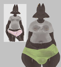 3_eyes 4_ears anthro belly big_penis bodily_fluids bottomwear brown_body brown_fur bulge clothed clothing fur genitals green_bottomwear green_clothing green_shorts hotpants male moobs multi_ear multi_eye multiple_piercings penis piercing shirt shorts slightly_chubby standing sweat sweaty_body sweaty_face sweaty_genitalia sweaty_legs sweaty_thighs thick_thighs tight_bottomwear tight_clothing tight_shirt tight_topwear topwear wide_hips unkommokn fuwo felid feline mammal hi_res