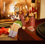 3_frame_animation anthro big_breasts bottomwear breasts brown_body brown_fur brown_nose clothing container cup dessert female fireplace food footwear freckles fur hair holidays long_hair mouth_closed mug necktie orange_hair pastry pie shirt sitting skirt socks solo swinging_legs tail tail_motion tailwag topwear hideki_kaneda christmas hawker_hurricane_(hideki_kaneda) canid canine canis domestic_dog mammal 2d_animation animated no_sound short_playtime webm