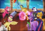 applejack_(mlp) blonde_hair blue_body blue_eyes blue_feathers blue_fur cannon clothed clothing cutie_mark dragon earth_pony equid equine eyes_closed fan_character feathered_wings feathers female feral flash_sentry_(mlp) friendship_is_magic fur green_eyes group hair hasbro hi_res hooves horn horse l1nkoln magic male mammal my_little_pony mythological_creature mythological_equine mythological_scalie mythology pegasus pink_body pink_fur pink_hair pinkie_pie_(mlp) pony purple_body purple_eyes purple_feathers purple_fur purple_hair rainbow_dash_(mlp) ranged_weapon rarity_(mlp) scalie spike_(mlp) tail twilight_sparkle_(mlp) unicorn weapon white_body white_fur winged_unicorn wings yellow_body yellow_feathers yellow_fur