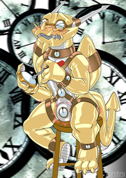3_toes abstract_background anthro bdsm biped blush blush_lines brown_collar brown_harness bulge claws clock collar eyewear feet furniture gimp gimp_suit goggles harness horn latex_body male multicolored_body null_bulge orgasm_denial sitting solo stool tail text toe_claws toes toony vibrating white_body wings yellow_body zipper zipper_mouth kandlin activision mythology spyro_the_dragon lindar_(spyro) rescued_dragons_(spyro) dragon mythological_creature mythological_scalie scalie 2024 digital_media_(artwork) hi_res signature