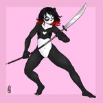 angry anthro black_hair determined female grey_eyes hair highlights_(coloring) melee_weapon naginata polearm red_highlights solo warrior weapon natt333 bear giant_panda mammal 1:1 hi_res