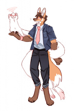anthro black_bottomwear black_clothing blue_clothing blue_topwear bottomwear brown_nose clothed clothing duo feral front_view fur glistening glistening_eyes looking_at_viewer male mouth_closed narrowed_eyes necktie orange_body orange_fur pink_body pink_eyes pink_fur pink_necktie pink_nose simple_background standing topwear unsigned white_background white_body white_clothing white_fur white_topwear asnnonaka fello_(asnnonaka) gio_(asnnonaka) canid canine domestic_ferret mammal maned_wolf mustelid musteline true_musteline weasel digital_media_(artwork) hi_res shaded